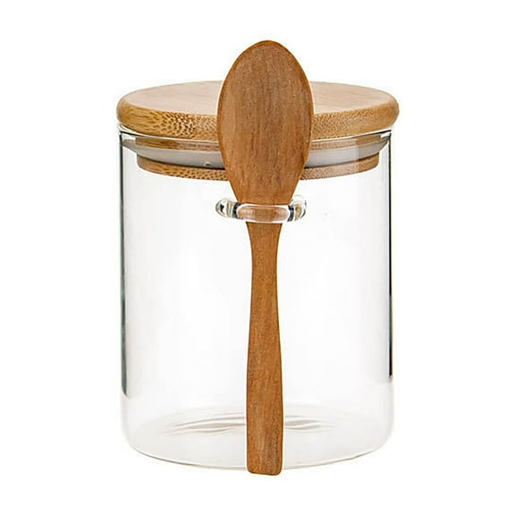 Airtight Glass Jars with Bamboo Lids & Wooden Spoons-4-Piece Set for Coffee,Tea,Sugar,and Spices-Sealed Food Storage Canisters for Kitchen or Pantry