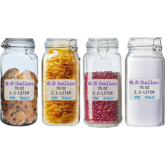 Airtight Glass Storage Jars with Clamp Lid  Food Storage Containers with Rubber Gasket Seal  Pantry & Kitchen Canisters for Dry Goods, Coffee, Sugar, Pasta  0.4L to 2.2L Sizes (4, 75oz | 2.2L)