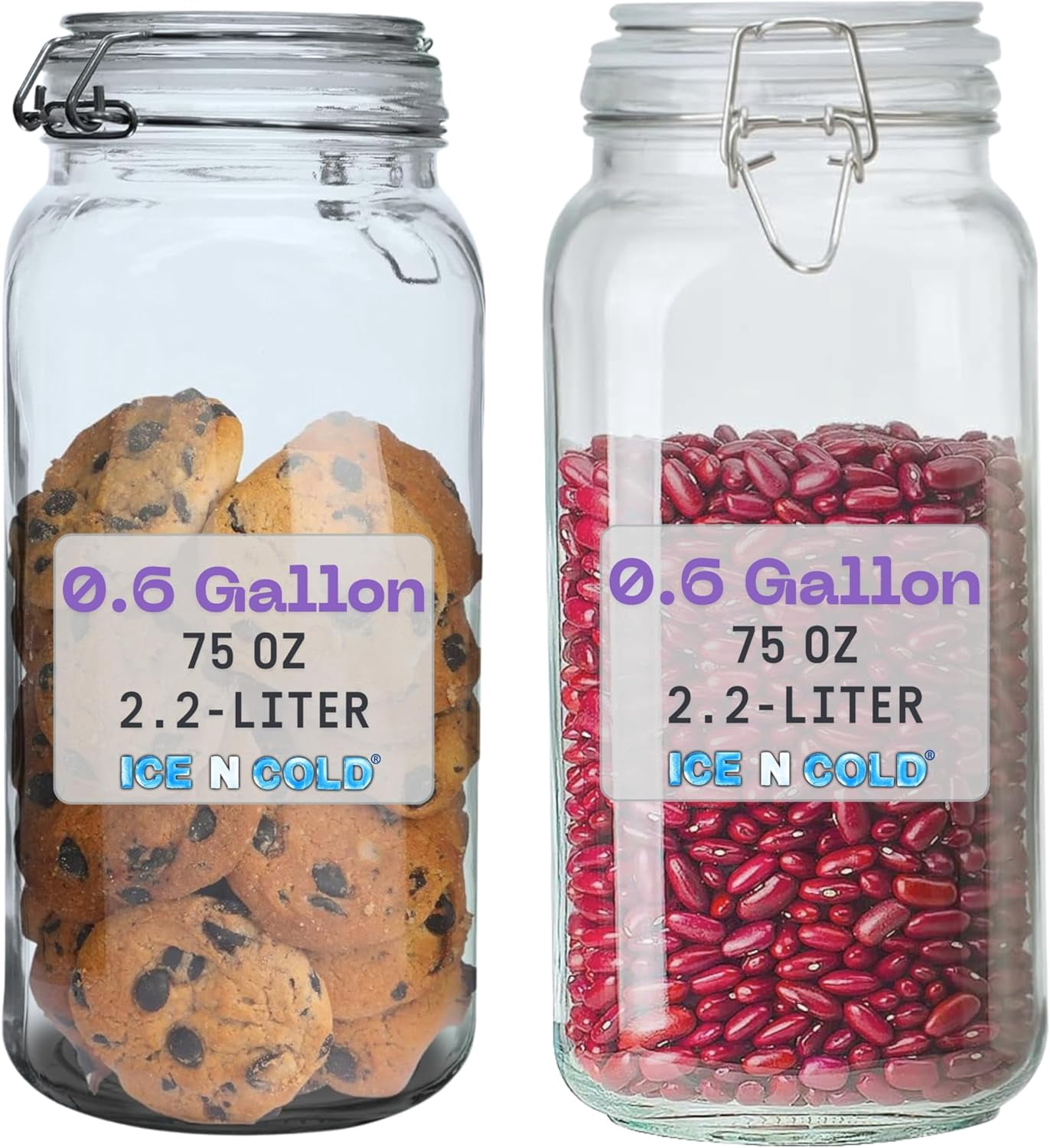Airtight Glass Storage Jars with Clamp Lid – Food Storage Containers with Rubber Gasket Seal – Pantry & Kitchen Canisters for Dry Goods, Coffee, Sugar, Pasta – 0.4L to 2.2L Sizes (2, 75oz | 2.2L)