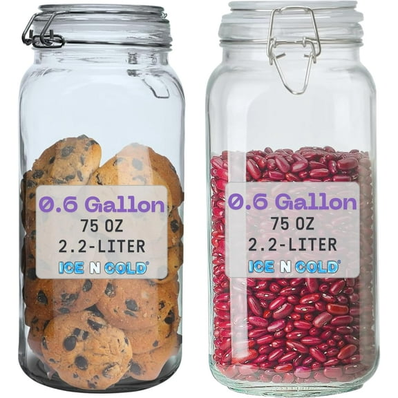 Airtight Glass Storage Jars with Clamp Lid  Food Storage Containers with Rubber Gasket Seal  Pantry & Kitchen Canisters for Dry Goods, Coffee, Sugar, Pasta  0.4L to 2.2L Sizes (2, 75oz | 2.2L)