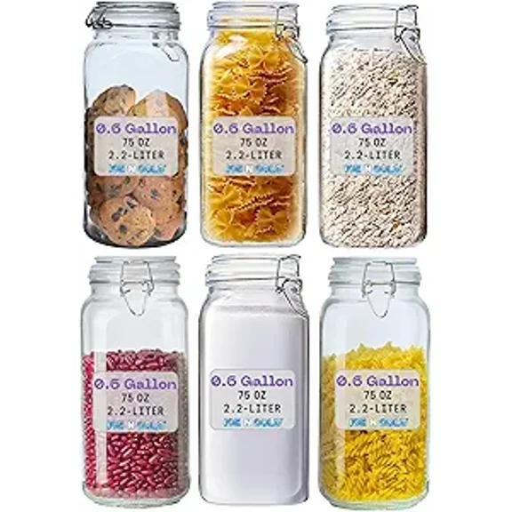 Airtight Glass Storage Jars with Clamp Lid  Food Storage Containers with Rubber Gasket Seal  Pantry & Kitchen Canisters for Dry Goods, Coffee, Sugar, Pasta  0.4L to 2.2L Sizes (6, 75oz | 2.2L)