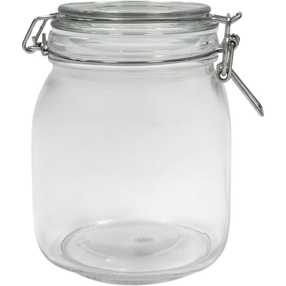 Airtight Glass Storage Jars with Clamp Lid  Food Storage Containers with Rubber Gasket Seal  Pantry & Kitchen Canisters for Dry Goods, Coffee, Sugar, Pasta  0.4L to 2.2L Sizes (4, 34oz | 1L)