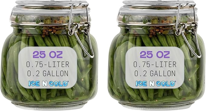 Airtight Glass Storage Jars with Clamp Lid – Food Storage Containers with Rubber Gasket Seal – Pantry & Kitchen Canisters for Dry Goods, Coffee, Sugar, Pasta – 0.4L to 2.2L Sizes (2, 25oz | 0.75L)
