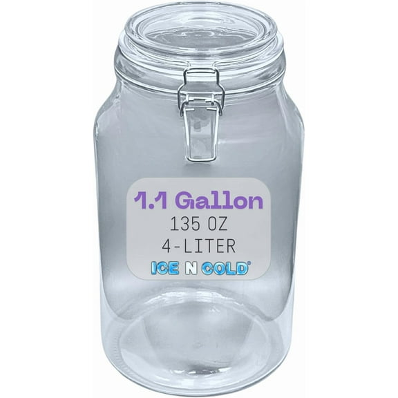 Airtight Glass Storage Jars with Clamp Lid - Food Storage Containers with Rubber Gasket Seal  Pantry & Kitchen Canisters for Dry Goods, Coffee, Sugar, Pasta -135oz | 4L | 1 GAL (1pk)