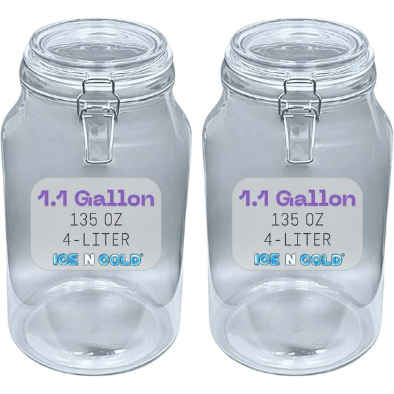 Airtight Glass Storage Jars with Clamp Lid - Food Storage Containers with Rubber Gasket Seal  Pantry & Kitchen Canisters for Dry Goods, Coffee, Sugar, Pasta -135oz | 4L | 1 GAL (2pk)