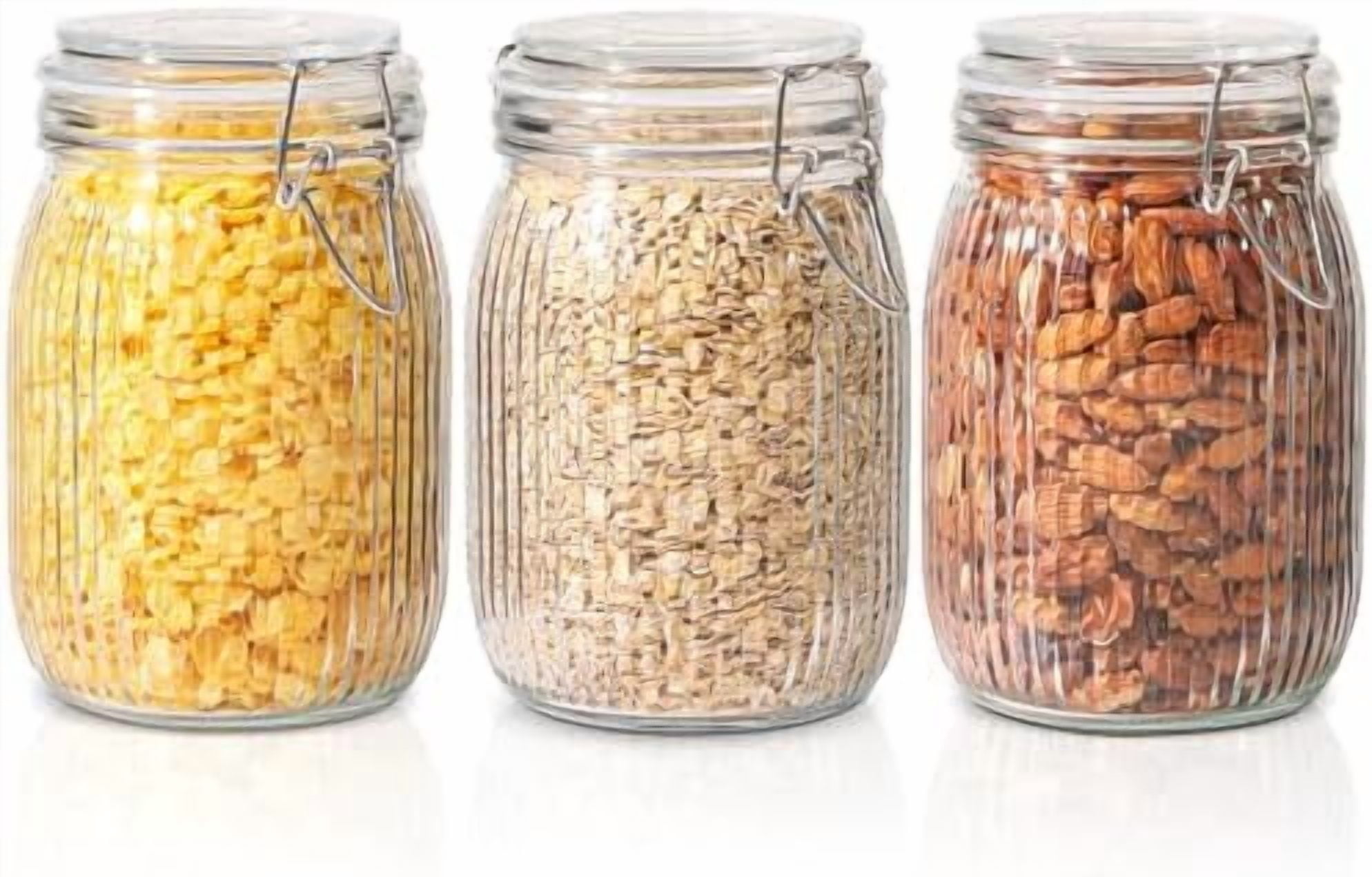 Airtight Glass jar with lid 34oz Set of 3, Glass Storage Containers ...