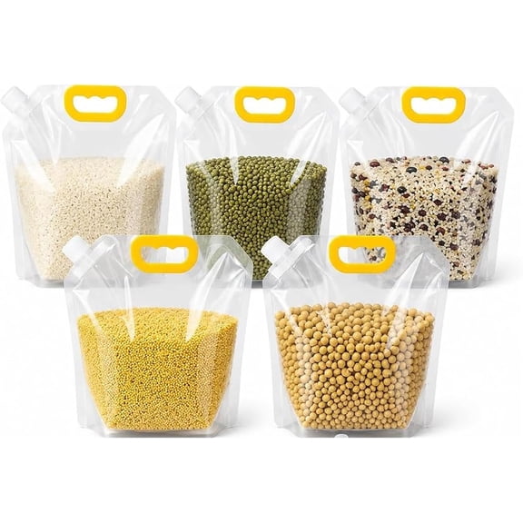 Airtight Grain Storage Bags with Handle, Cereal Moisture Proof Sealed Bag, Reusable Rice Food Sealed-Up Leak Proof Prevent Liquid Spillage (5PCSx2.5L)