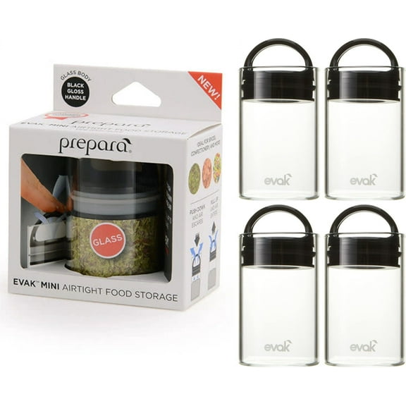 Airtight Jar Container w Handle Food storage 6 oz. Black Prepara Evak Pack of 4