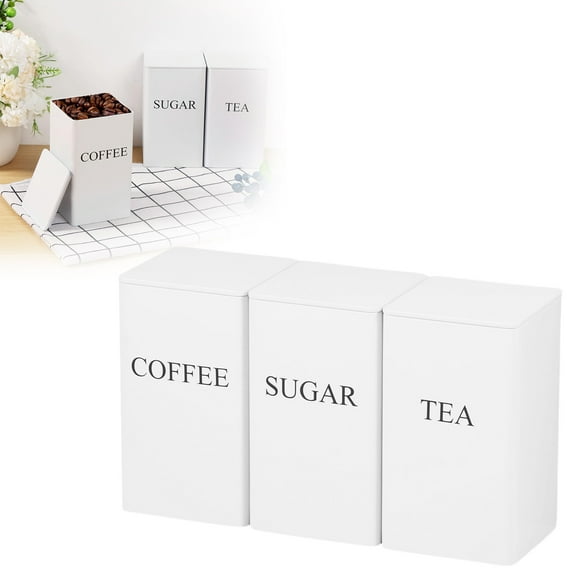 Airtight Kitchen Canisters Set of 3, Tinplate Coffee Tea Sugar Storage Containers with Lids, Pantry Organization, Countertop Decor