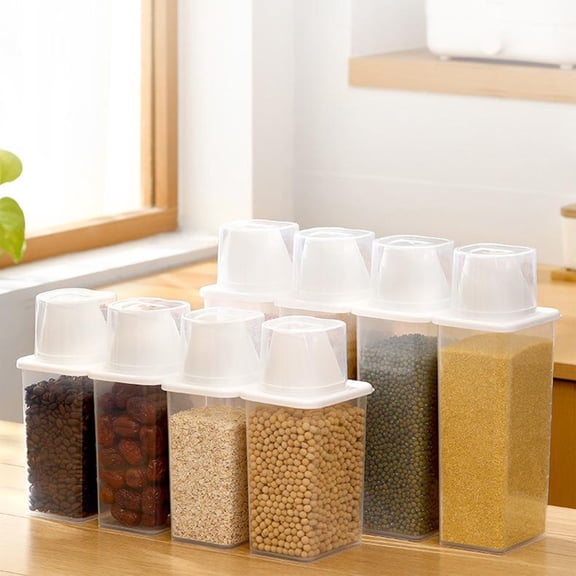 Airtight Kitchen Storage Jar with Measuring Cup, Transparent ABS Plastic Sealable Container for Grains, Rice, Pasta, Snacks, Pickles, and Miscellaneous Foods, Moistureproof & Dustproof, 27x11cm