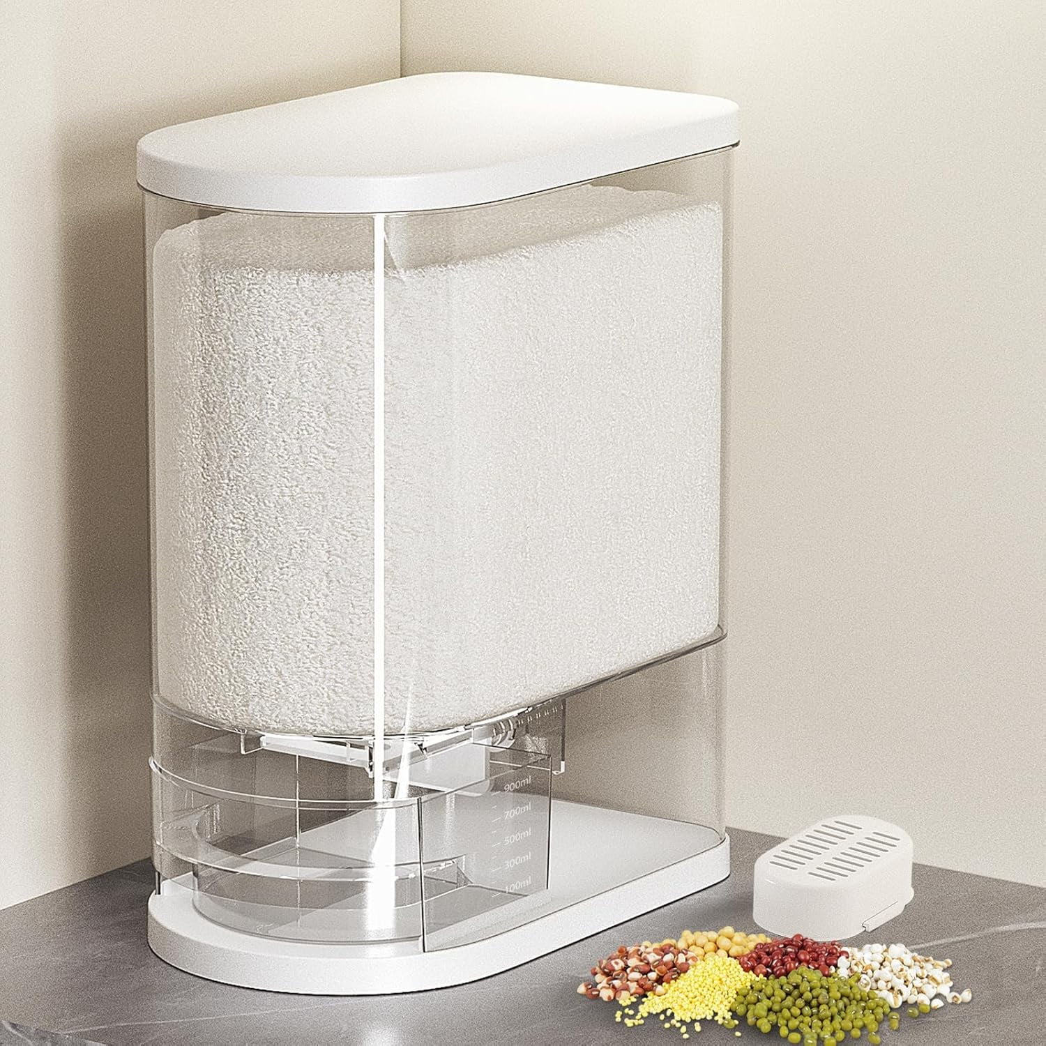 Airtight Large Rice Dispenser with Measuring Cup for Kitchen Pantry ...