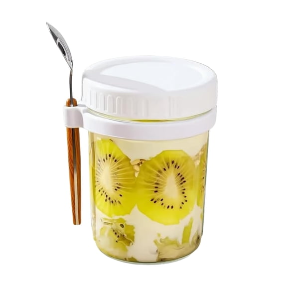 Airtight Oatmeal Jar with Built-in Spoon - Meal Prep Salad Shaker Container for Cereal, Yogurt, Vegetables & Snacks - Dishwasher Safe, Leak-Proof, Ideal for On-the-Go Use