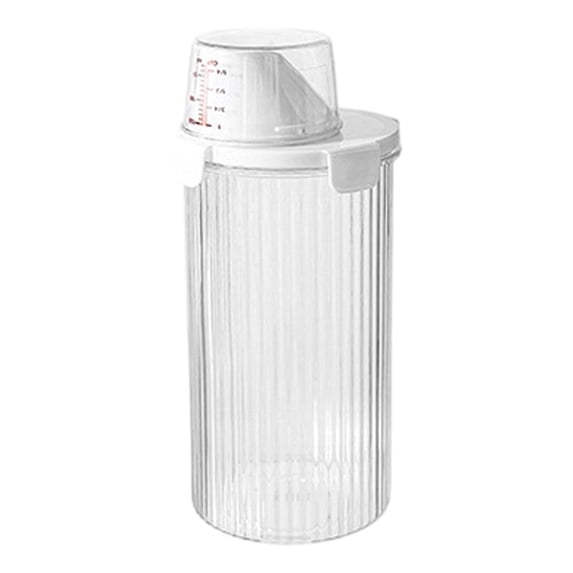 Airtight PET Dry Food Storage Canister With Measuring Cup And Pour Spout, Leak Proof Cereal Dispenser With Ribbed Design For Pantry Organization, Medium (Multicolor, 24*11CM)
