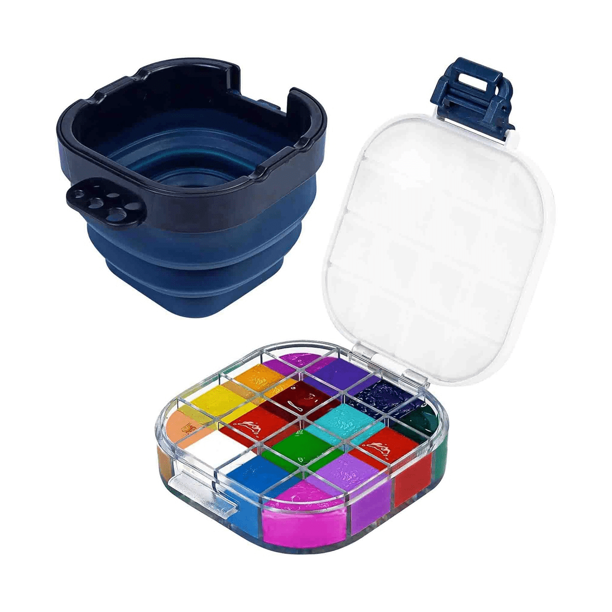 Airtight Paint Saver Storage Palette Box, 16Well Palette Box with Lid, Include Paint Brush