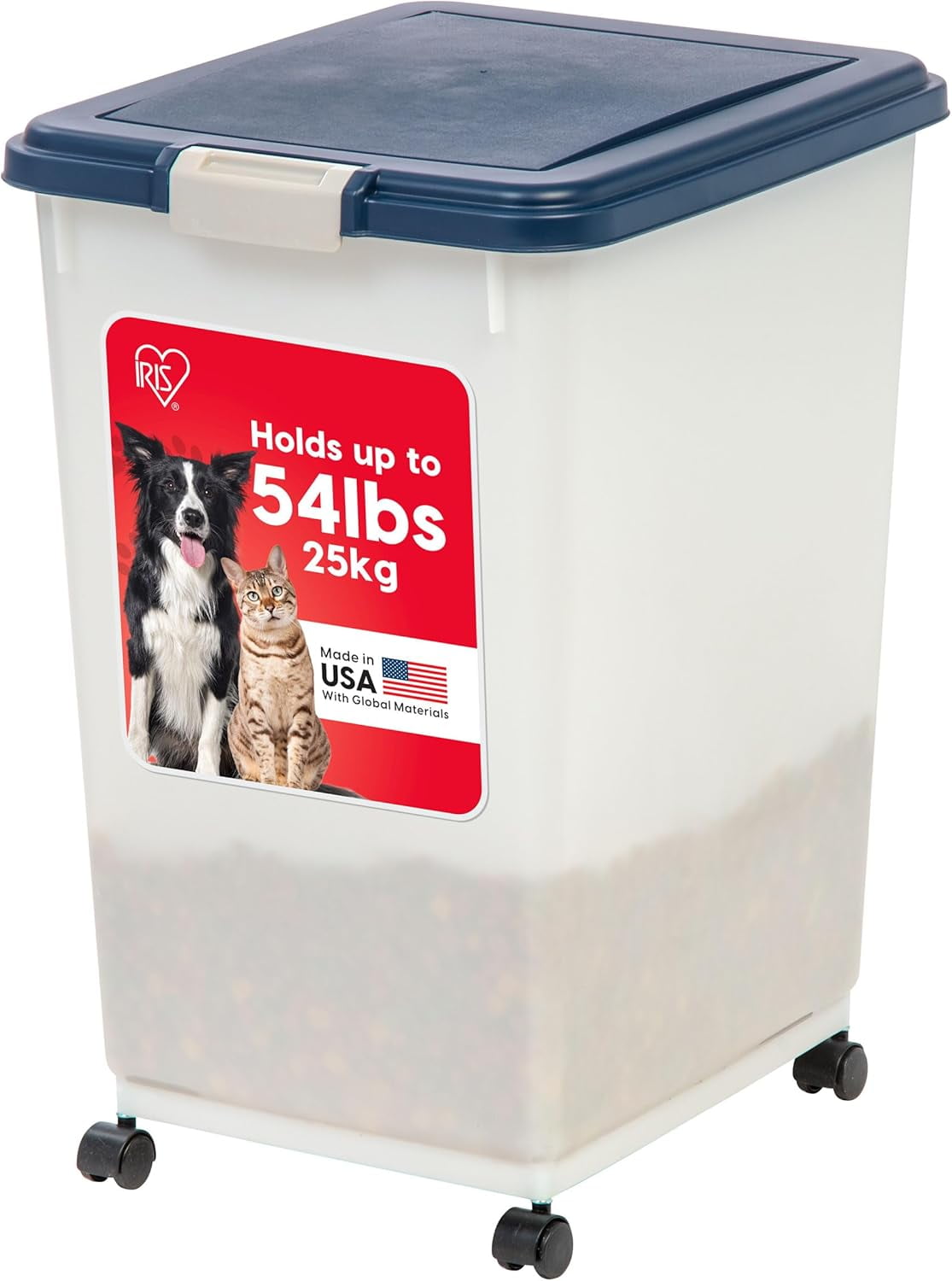 Airtight Pet Food Storage Container, Up to 54 lbs, Attachable Wheels ...