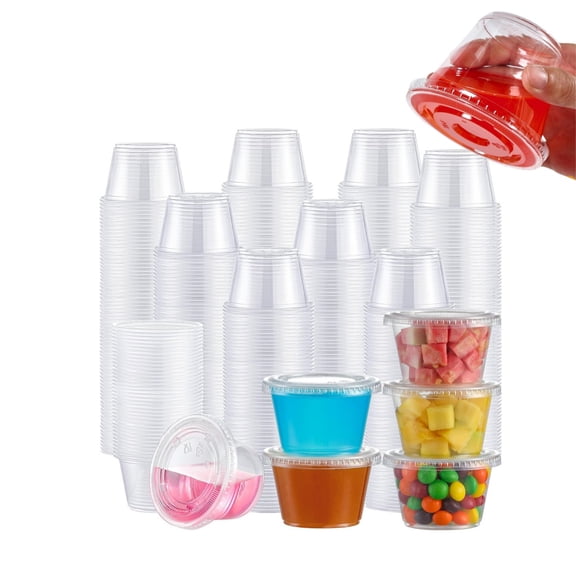 Airtight Plastic Cups,Portion Boxes with Lids,Disposable Plastic Cups for Meal Prep,100pack Snacks Container for Home,Party Use,5.5 oz