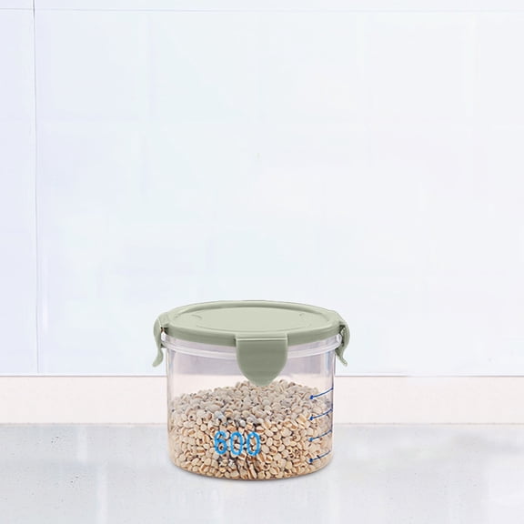 Airtight Plastic Food Storage Jar with Lid, Graduated Round Container, Light Green PP, 8.5 x 11 x 9.5 cm, Leakproof Stackable Kitchen Snack Grain Yogurt Cake Jar
