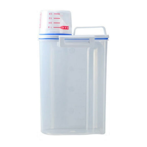 Airtight Plastic Grain Storage Container with Scale & Handle, Kitchen Food Rice Sealed Canister for Sugar, Flour, Cereal, Pasta, Pantry Organization (2.5L) by Goohae, White One Size