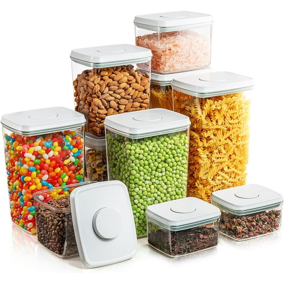 Airtight Pop Food Containers 10-Piece Set BPA-Free Stackable Air Tight Pantry Storage Containers Ideal for Storage Cereal Snack Flour Sugar Spaghetti
