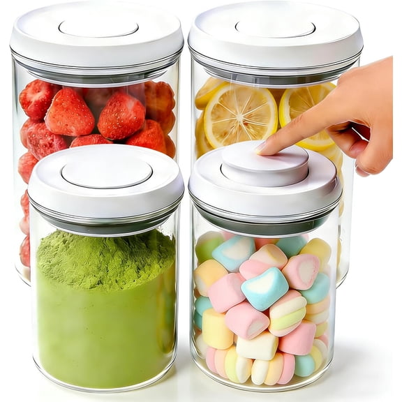 Airtight Pop Top Food Storage Container Sets with Lids 4Pcs Round Pop Containers for Kitchen Pantry Organization BPA-Free Stackable Kitchen Storage Containers for Cereal Flour Sugar (0.6, 1.7qt)*2