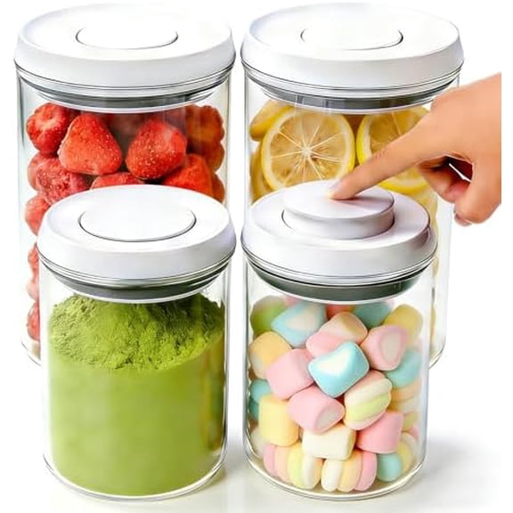 Airtight Pop Top Food Storage Container Sets with Lids 4Pcs Round Pop Containers for Kitchen Pantry Organization BPA-Free Stackable Kitchen Storage Containers for Cereal Flour Sugar (0.6, 1.7qt)*2