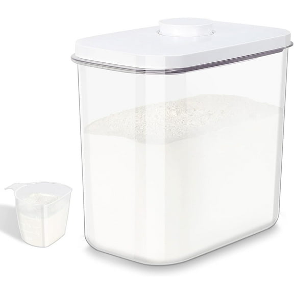 Airtight Rice Container 25 Lbs with Handle and Cup – 12.68Qt Large Flour Sugar Storage Container with Pop Up Seal & Hanging Lid Hooks, Clear Tall Food Storage Bin for Kitchen Pantry Organization