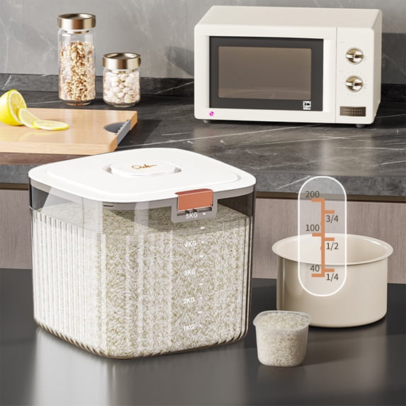 Airtight Rice Dispenser 10L – Flip-Lid Grain Storage Container for Rice, Cereal, Flour & Pet Food – Moisture-Proof, Countertop-Friendly, Includes Measuring Cup