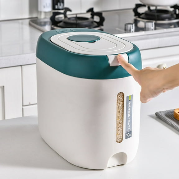 Airtight Rice Dispenser, Polypropylene Storage Container for Cereal Grain Pet Food, Space-Saving with Lid & Measuring Cup