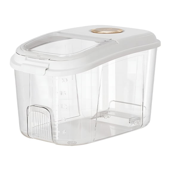 Airtight Rice Storage Container, Large Capacity Food Grain Dispenser, Plastic Kitchen Pantry Organizer with Lid, Keep Fresh White1