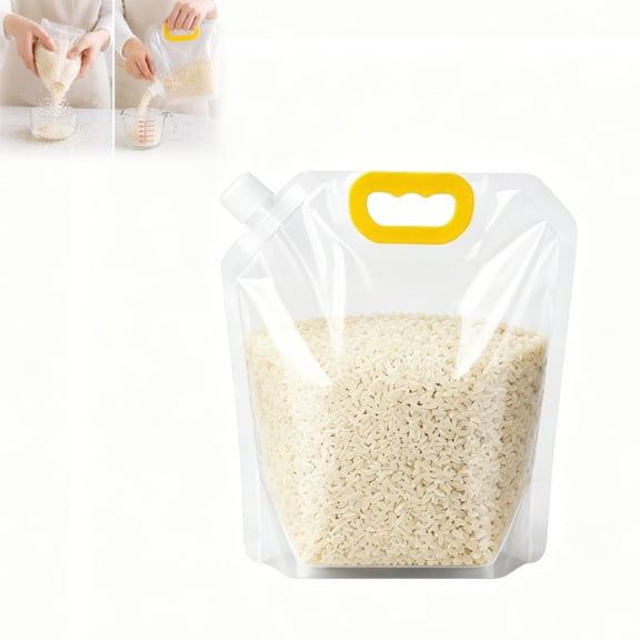 Airtight Rice Storage Container, Large Capacity Grain & Cereal Storage Bag with Handle, Leakproof Stand-Up Food Storage Bag for Rice, Flour, Beans, Kitchen Pantry Organization (1PC)