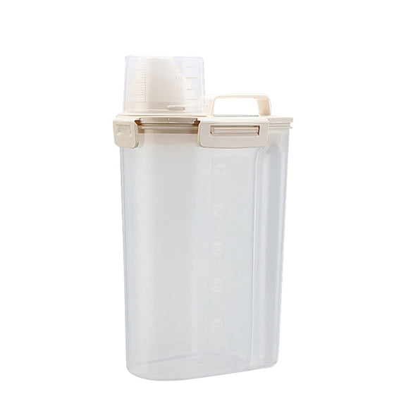 Airtight Rice Storage Container with Pour Spout - Cereal & Flour Dispenser for Pantry Organization - Locking Lid & Measurement Scale - Kitchen Grain Canister, 3L (1Pcs) Beige