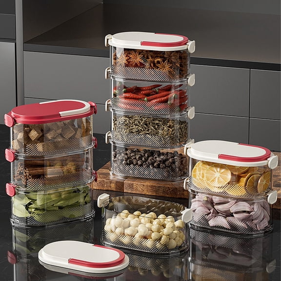 Airtight Stackable Kitchen Organizer Rack Multi Layer Herb Spice Storage Container Home
