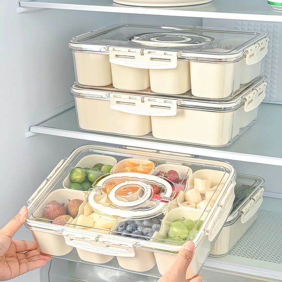Airtight Storage Box with Eight Compartments, Transparent Food Spice Organizer for Fruits Vegetables Nuts Pills, Portable Leak-Proof Storage for Kitchen Office Travel