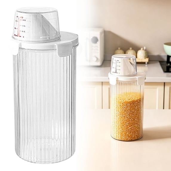 Airtight Storage Canister with Measuring Cup and Pour Spout for Pantry Organization, Leak Proof Cereal Dispenser