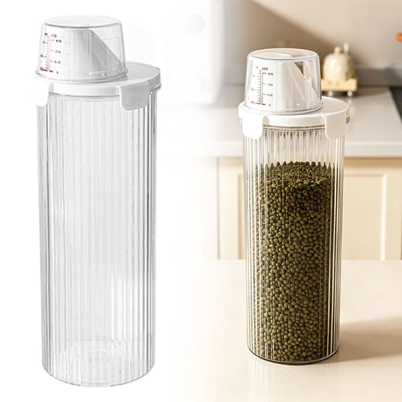 Airtight Storage Canisters with Measuring Cup & Pour Spout Leak Proof Cereal Dispenser Ribbed PET Pantry Organizer Containers for Rice Flour Pasta Beans Coffee Kitchen Food Storage Jars Set, Large