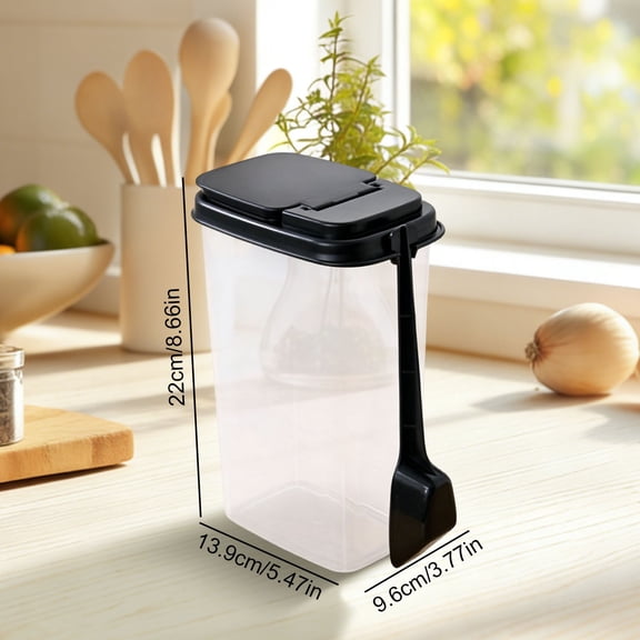 Airtight Storage Container with Attached Measuring Spoon - Plastic Jar for Coffee, Powder, and Cereal - White