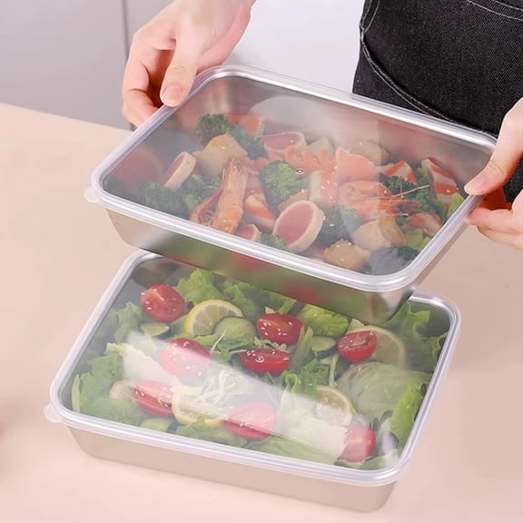 Airtight Storage Containers, Stainless Steel Storage Containers with Lids, 12X8 In, Fridge Organizing, Catered Events Baking, Rectangular, 2 Set