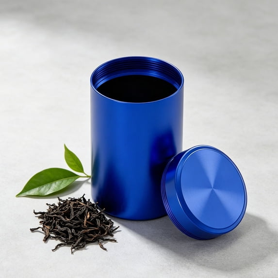 Airtight Tea Storage Container - Portable Aluminum Tea Canister - Medium Size - Travel Outdoor Kitchen - 1 Pack - Blue