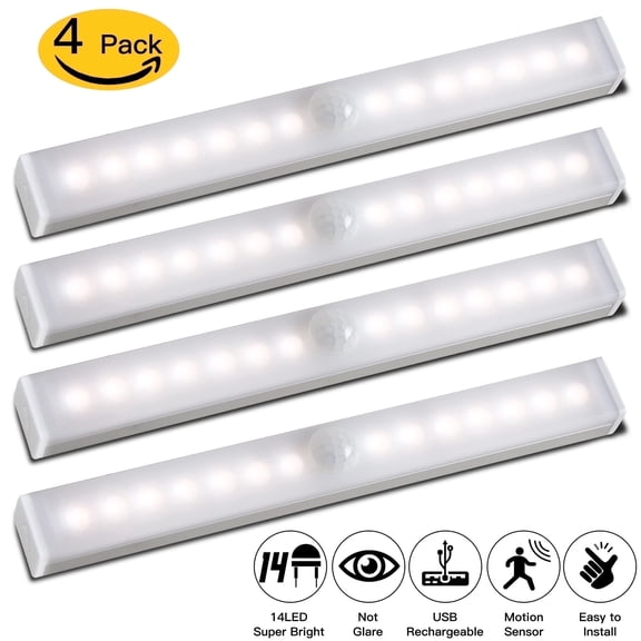 Airtok Under Cabinet Lights, Wireless Under Cabinet Lights 4 Pack, Rechargeable Motion Sensor LED Light, Magnetic Stick-on Closet Lighting for Kitchen, Bedroom, Stairs, Pantry, Dimmable