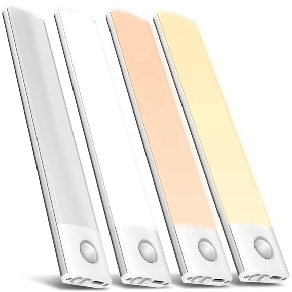 AIRTOK Under Cabinet Lighting, Motion Sensor, Rechargeable, Magnetic Easy Installation, 3 Color Temps & 5 Brightness - LED Closet Lights, 4 Pack