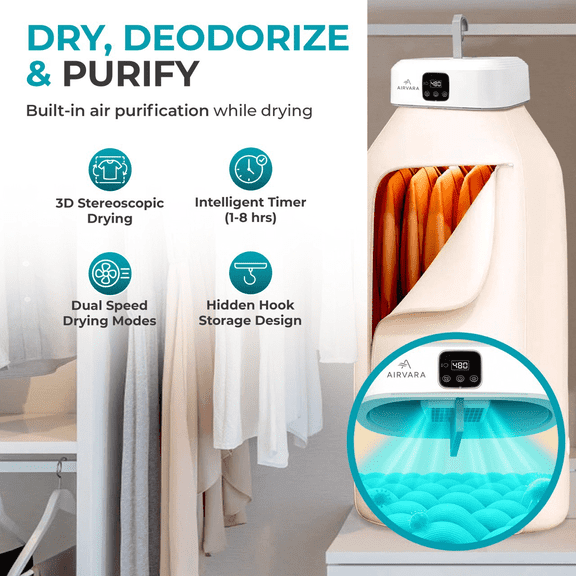 Airvara Portable Clothes Dryer – Smart Folding Electric Dryer with Remote for Travel, Apartment, RV & Delicates
