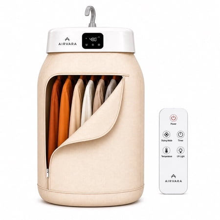 Airvara Portable Clothes Dryer – Smart Folding Electric Dryer with Remote for Travel, Apartment, RV & Delicates
