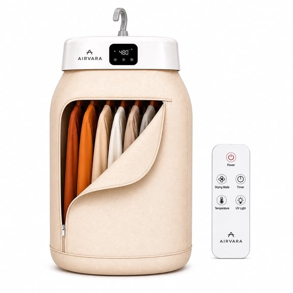 Airvara Portable Clothes Dryer – Smart Folding Electric Dryer with Remote for Travel, Apartment, RV & Delicates