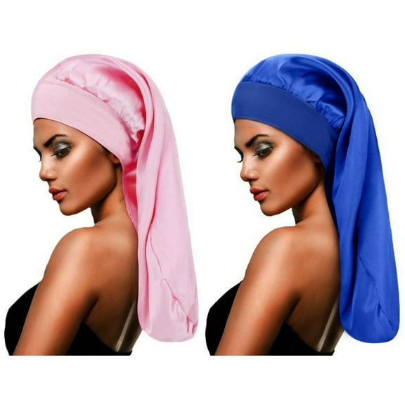 Airvexalon 2-Pack Silk Sleeping Bonnet, Blue and Pink
