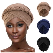 Airvexalon 3 Pieces African Women Turban Caps Beanie Twist Headscarf Pre-Tied Double Twisted Braids Headwraps for Women Chemo Cancer