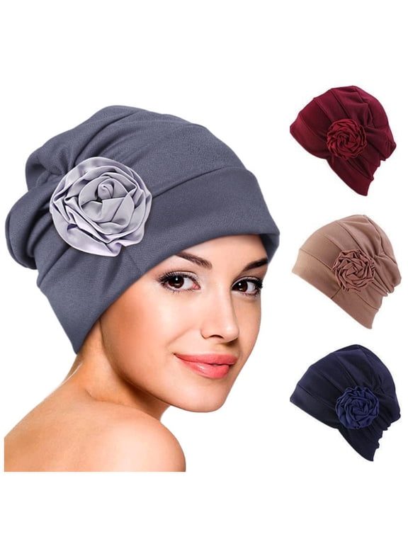 4 Pieces Chemo Caps Headwear for Women Turbans Beanies Flowers Hats Headwrap for Cancer Patient Hair Loss