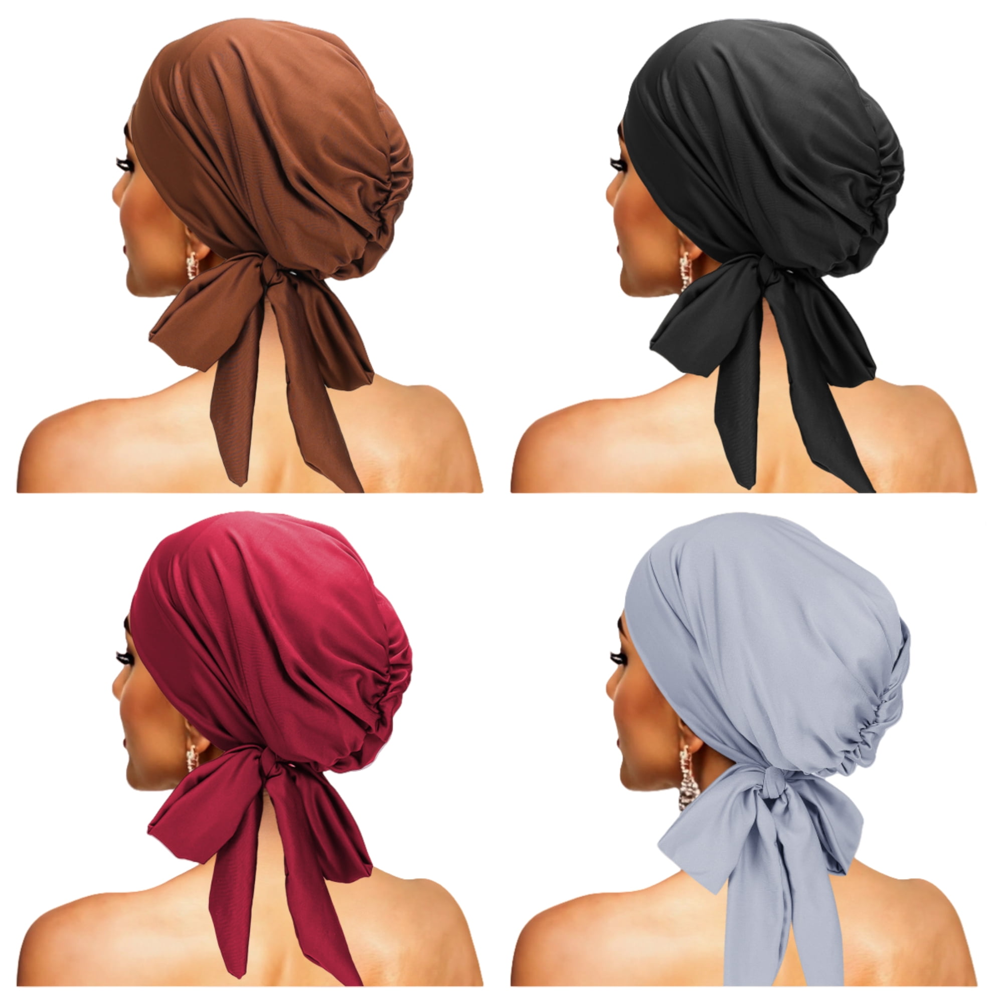 Airvexalon 4 Pieces Chemo Turban Long-tail Headscarf Cap Bow Tie ...
