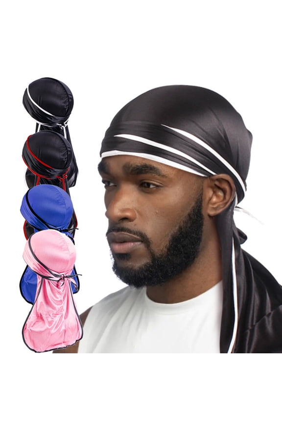 4 Pieces Silky Durag Pack for Men Women Waves, Premium Satin Deluxe Du-rag