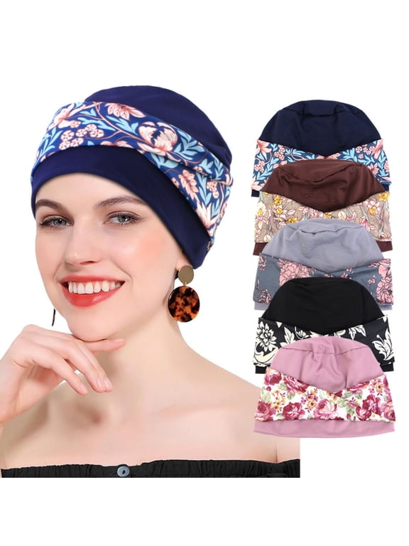 6 Packed Movable Knot Beanies with Relaxed Stretch Elastic, Chemo Hats for Women