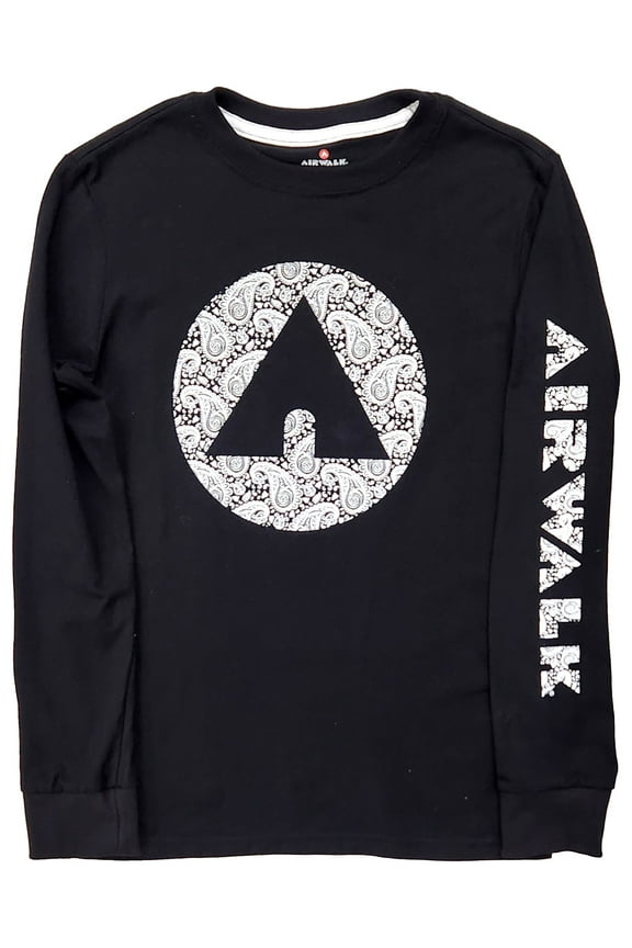 Boys Black Long Sleeved Airwalk Paisley Design T-Shirt Tee Shirt Med 8